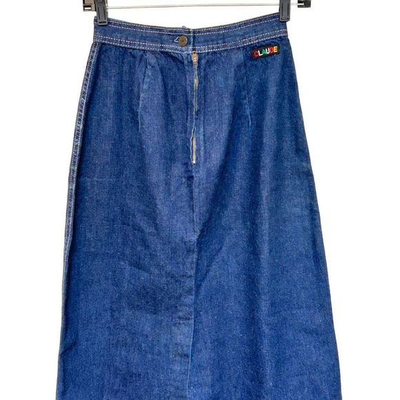 Vintage Claude Women's Back & Mid Slit Midi A-line Denim Skirt Blue Size 7/8 - Picture 8 of 16